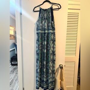 dressbarn Blue and Green Printed Maxi Dress